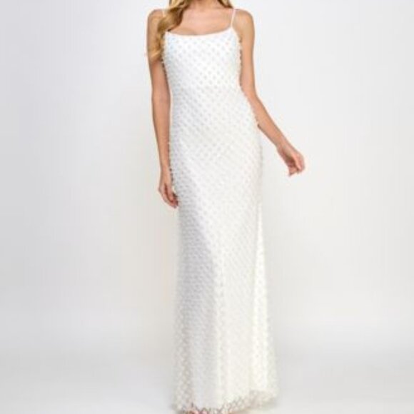 B Darlin Juniors Embellished Open-Back Off White Iridescent 12 - Picture 1 of 7